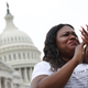 U.S. Rep. Cori Bush (D-Mo.) becomes emotional during a news conference on the eviction moratorium at the Capitol on August 03, 2021 in Washington, DC.